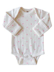White Pink Hearts Organic Pointelle Long Sleeve Bodysuit