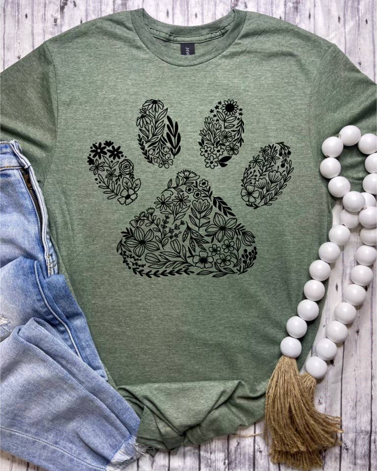 Floral Dog Paw Tee