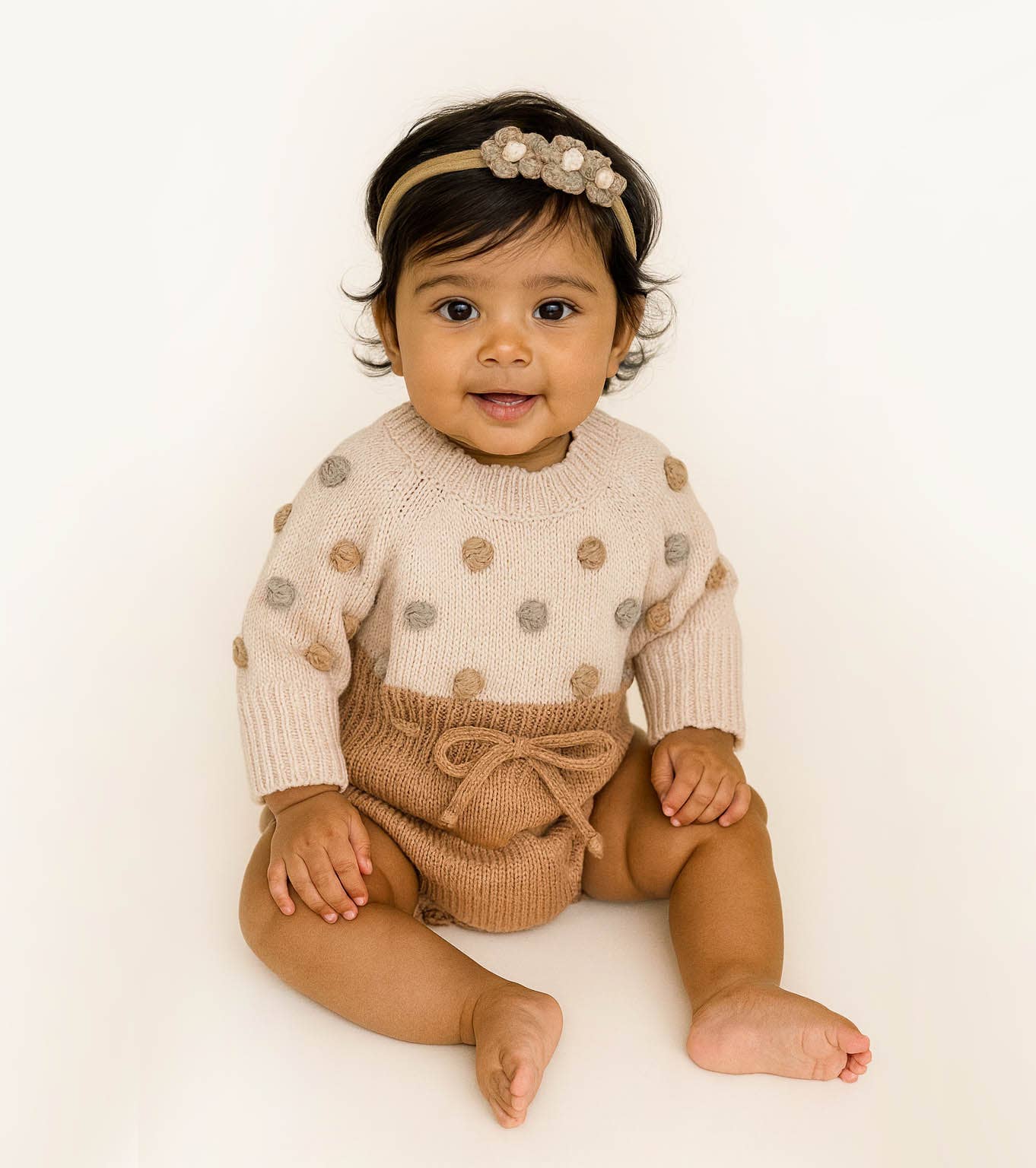 Lottie Dot Knit Romper – Apricot Sunset