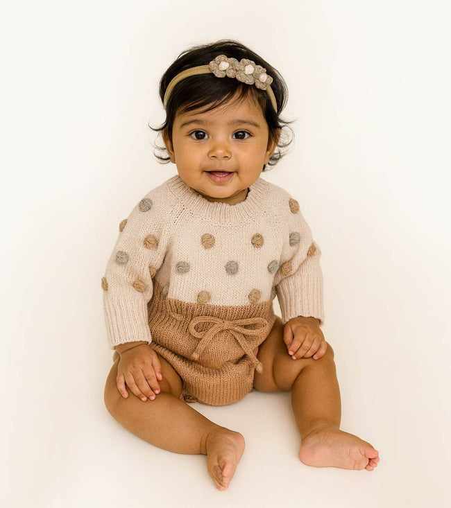 Lottie Dot Knit Romper – Apricot Sunset