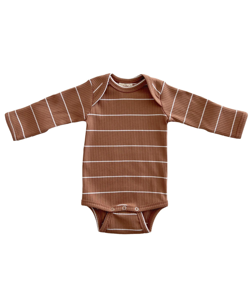 Saddle Stripe Organic Ribbed Long Sleeve Bodysuit