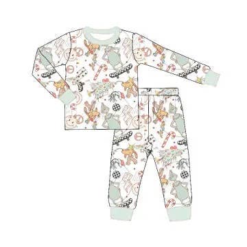 Kids Christmas 2025 2 Pc Pajamas - Pastel Grinch Skateboard