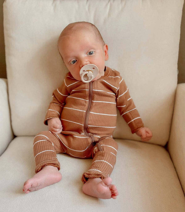 Saddle Stripe Organic Ribbed 2-Way Zip Romper