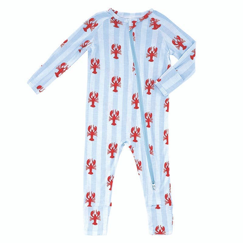 Cozy Romper - Blue Stripes + Lobsters